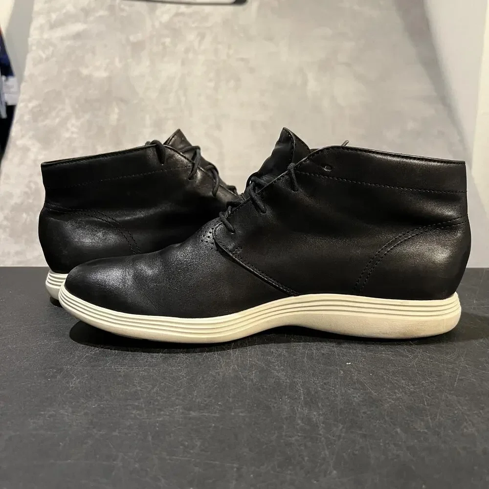 Cole Haan Grand Tour Chukka Boots Mens 11 Black Leather Grand.OS Lace Up C31366